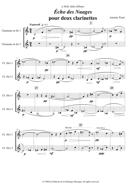 Antoine Tisn Echo Des Nuages For Two Bb Clarinets Page 2