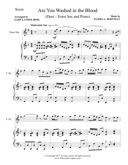 Are You Washed In The Blood Duet Tenor Sax Piano With Score Part Page 2