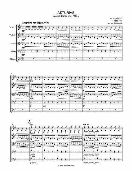 Asturias Spanish Dance Op 47 No 5 For String Orchestra Page 2