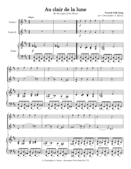 Au Clair De La Lune For Two Violins And Piano Page 2