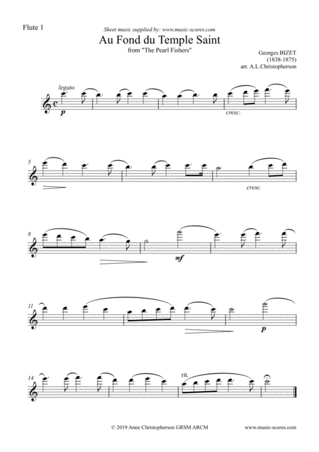 Au Fond Du Temple Saint Theme Only From The Pearl Fishers Flute Quartet Page 2