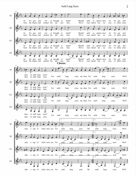 Auld Lang Syne Ssaa A Cappella Page 2