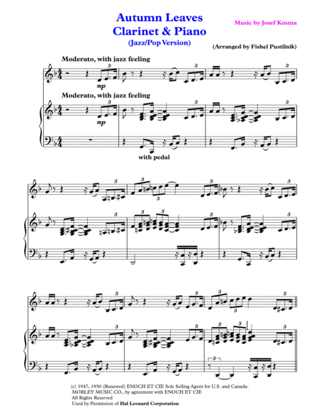 Autumn Leaves For Clarinet And Piano Jazz Pop Version Page 2