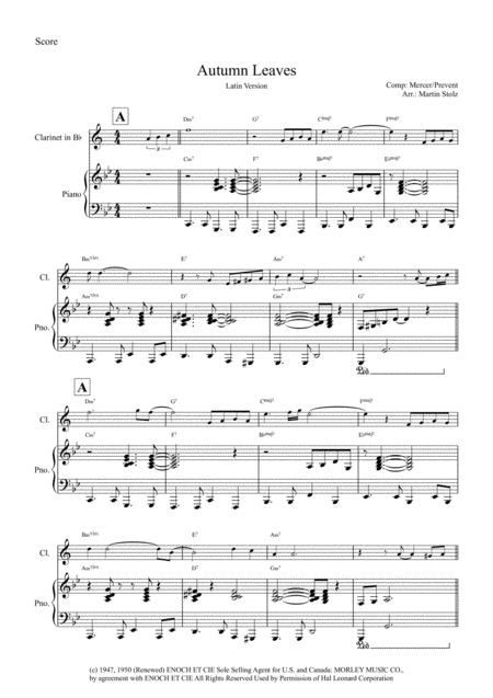 Autumn Leaves For Clarinet And Piano Page 2