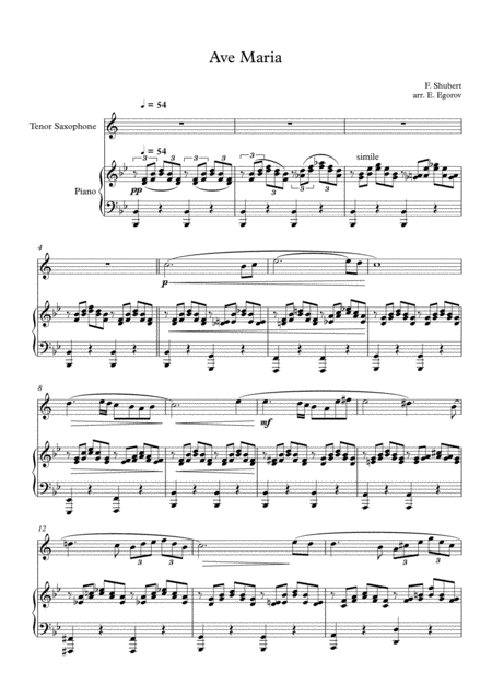 Ave Maria Franz Schubert For Tenor Saxophone Piano Page 2