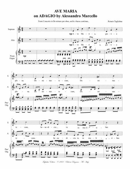 Ave Maria On Adagio By Alessandro Marcello For Sa Choir And Piano Organ Page 2