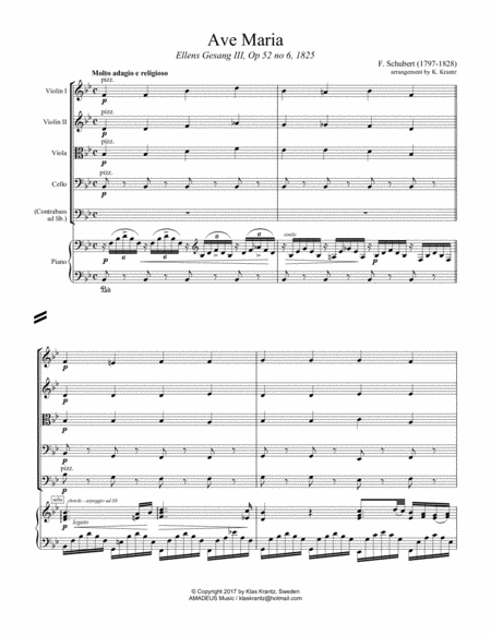 Ave Maria Schubert For String Quartet Quintet And Piano Solo Page 2