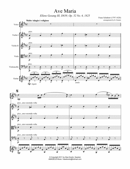 Ave Maria Schubert For Voice String Quartet And Guitar D Major Page 2