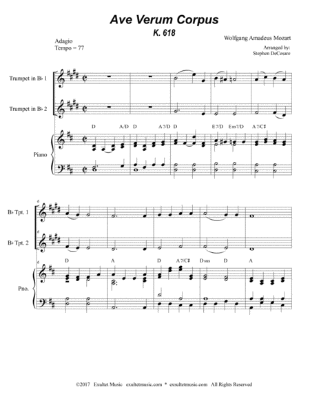 Ave Verum Corpus Duet For Bb Trumpet Piano Accompaniment Page 2