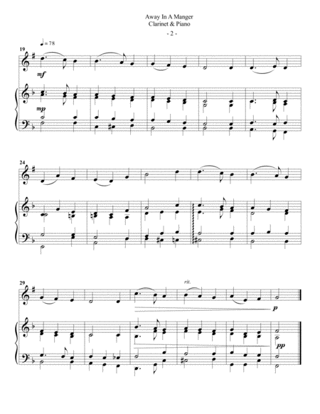 Away In A Manger For Clarinet Piano Page 2