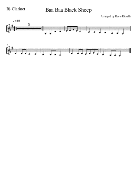 Baa Baa Black Sheep Clarinet Solo Page 2