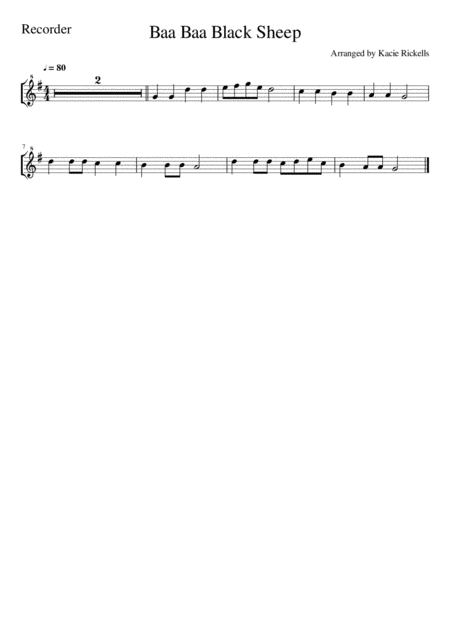 Baa Baa Black Sheep Recorder Solo Page 2