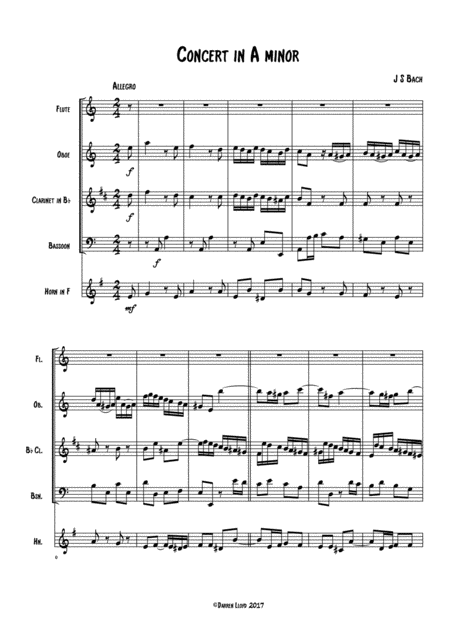 Bach A Minor Violin Concerto For Woodwind Quintet 1st Movement Page 2