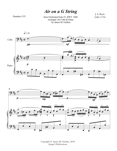 Bach Air On A G String For Cello Piano Page 2