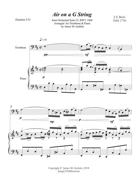 Bach Air On A G String For Trombone Piano Page 2