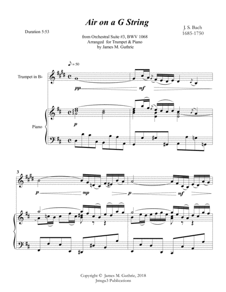 Bach Air On A G String For Trumpet Piano Page 2