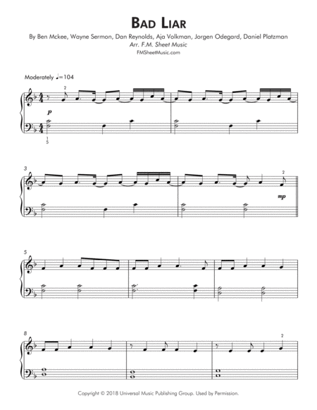 Bad Liar Easy Piano Late Beginners Page 2