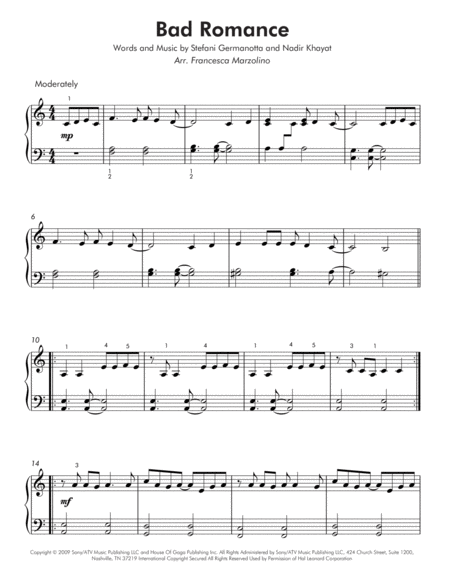 Bad Romance Easy Piano Page 2