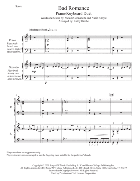 Bad Romance Piano Keyboard Duet Page 2