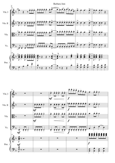 Barbara Ann For String Quartet And Piano Page 2