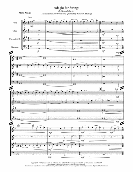 Barber Adagio For Strings For Woodwind Quartet Page 2