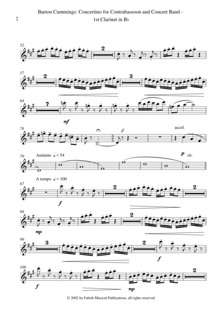 Barton Cummings Concertino For Contrabassoon And Concert Band 1st Bb Clarinet Part Page 2