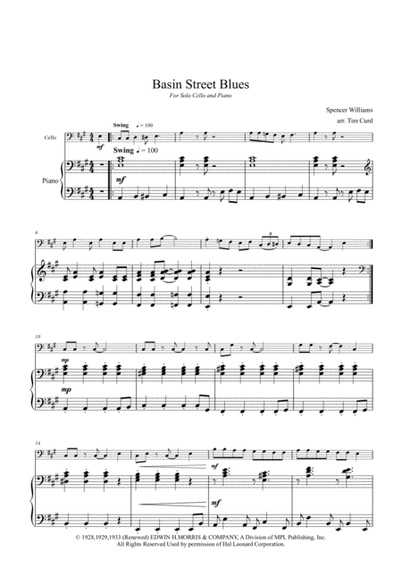 Basin Street Blues For Solo Cello And Piano Page 2