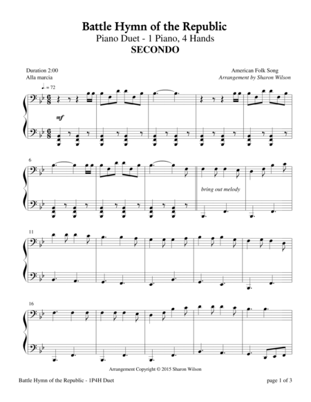 Battle Hymn Of The Republic 1 Piano 4 Hands Duet Page 2