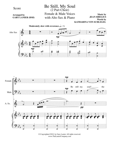 Be Still My Soul 2 Part Choir For Female Male Voices With Alto Sax Piano Page 2