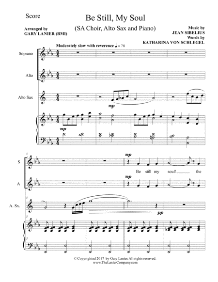 Be Still My Soul Ladies Sa Choir Alto Sax And Piano Page 2