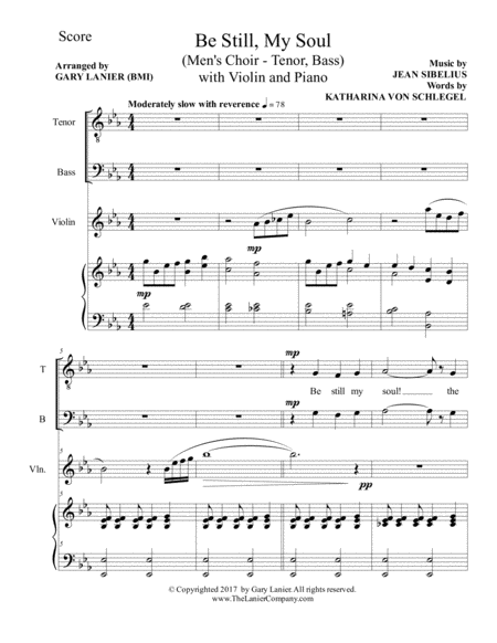 Be Still My Soul Mens Choir Tenor Voice Bass Voice With Violin And Piano Page 2