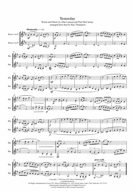 Beatles Yesterday Horn Duet Page 2