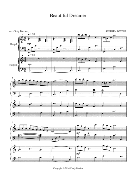 Beautiful Dreamer Arranged For Harp Duet Page 2