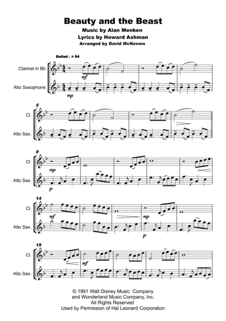 Beauty And The Beast Duet For Clarinet And Alto Saxophone Page 2