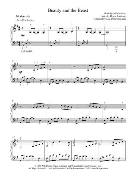 Beauty And The Beast For Intermediate Piano Solo Page 2