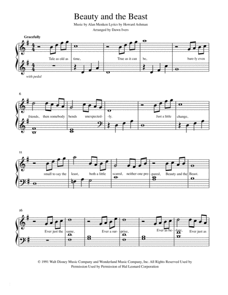 Beauty And The Beast Tale As Old As Time Easy Piano Solo Page 2