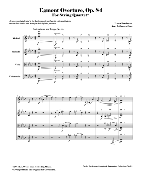 Beethoven Egmont Overture Op 84 String Quartet Arrangement Score Page 2