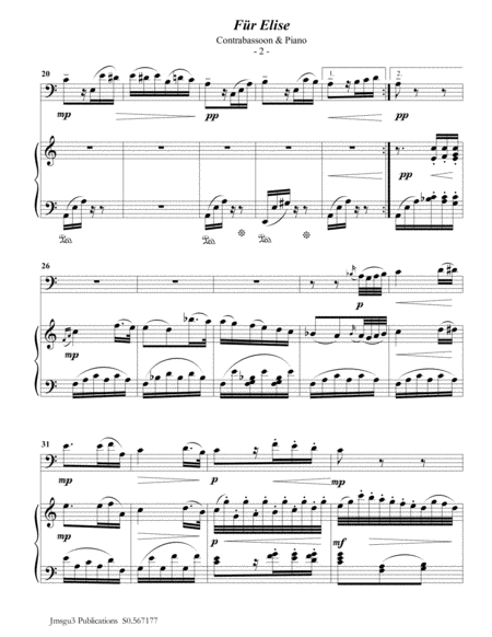 Beethoven Fr Elise For Contrabassoon Piano Page 2