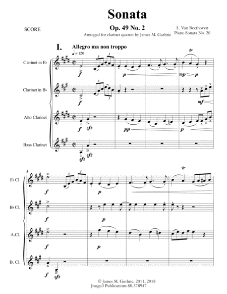 Beethoven Sonata Op 49 No 2 For Clarinet Quartet Page 2