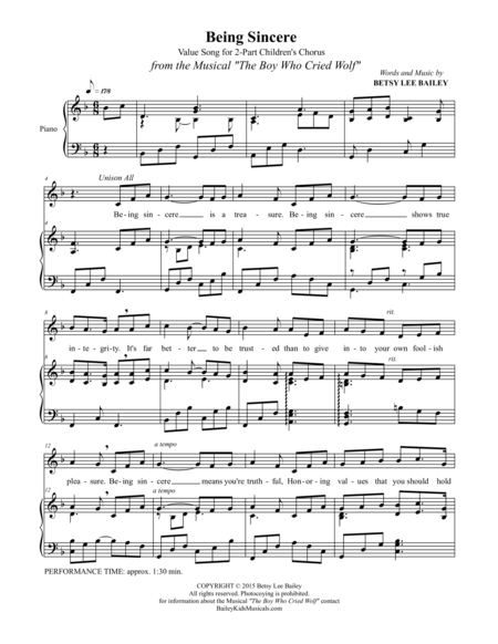 Being Sincere For 2 Part Childrens Chorus And Piano Page 2