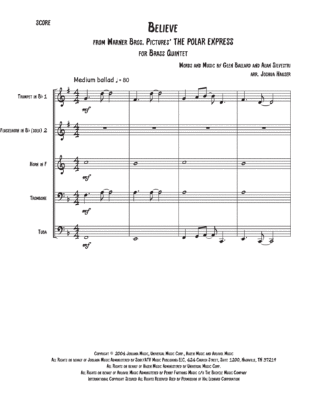 Believe From The Polar Express For Brass Quintet Page 2