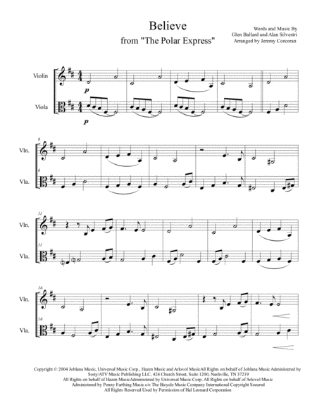 Believe From The Polar Express For Violin And Viola Page 2