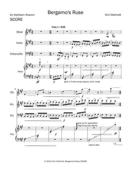 Bergamos Ruse For Oboe Violin Cello And Harp Score Page 2