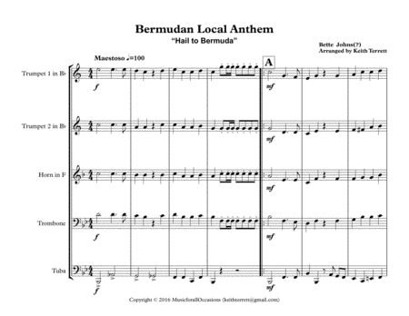 Bermudan Local Anthem Hail To Bermuda For Brass Quintet Page 2