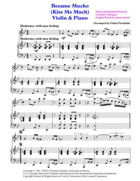 Besame Mucho Kiss Me Much For Violin And Piano Page 2