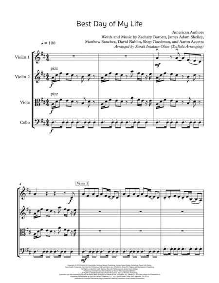 Best Day Of My Life By American Authors String Quartet Arranged By Dasola Page 2