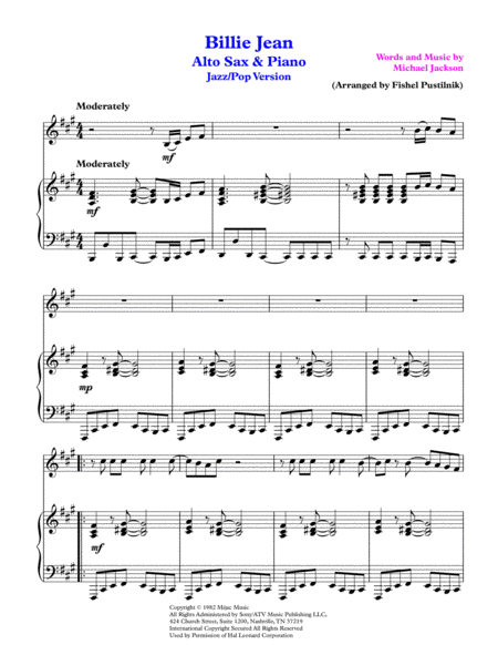 Billie Jean For Alto Sax And Piano Video Page 2
