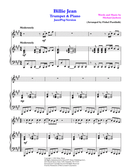 Billie Jean For Trumpet And Piano Video Page 2