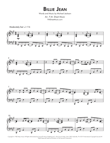 Billie Jean Intermediate Piano Page 2