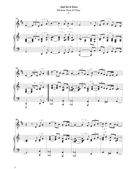 Billy Joel And So It Goes For Baritone Horn Piano Page 2